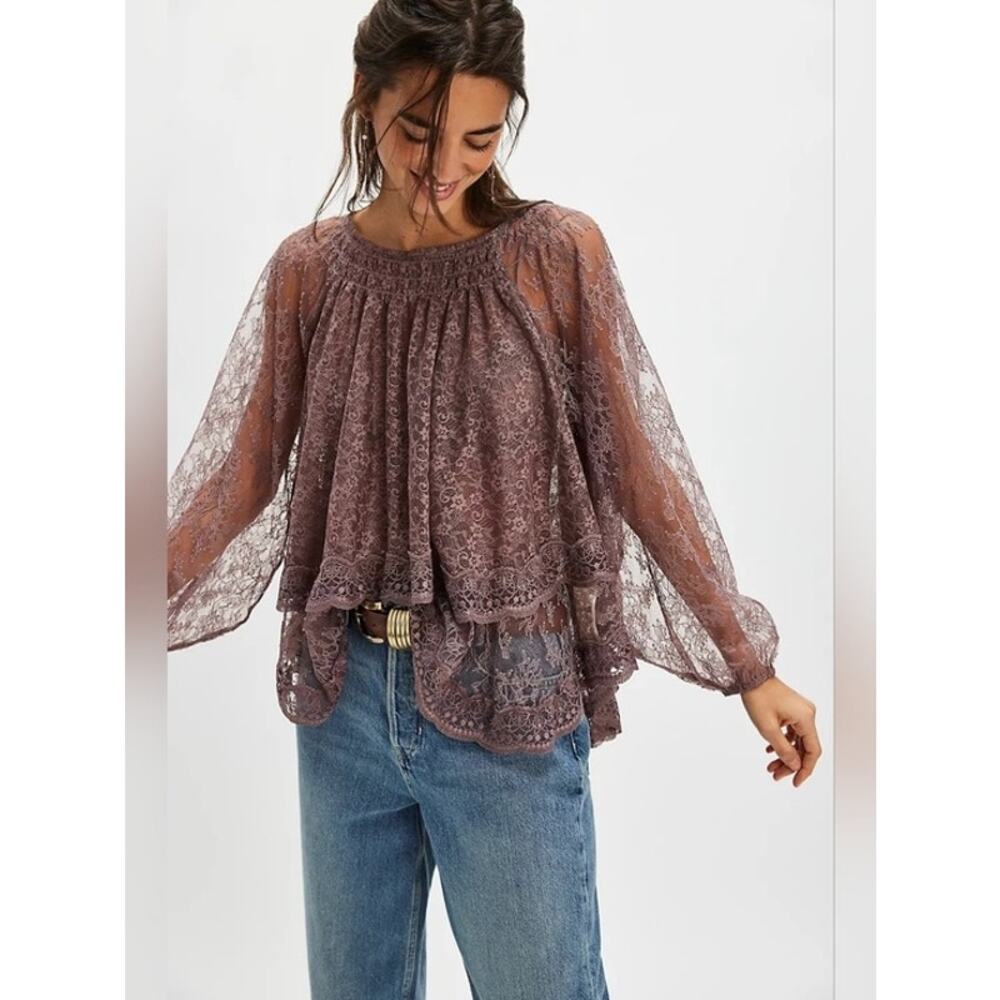 Free People Goldie Knit Top Lace Plum Dust Small Sold Out!
